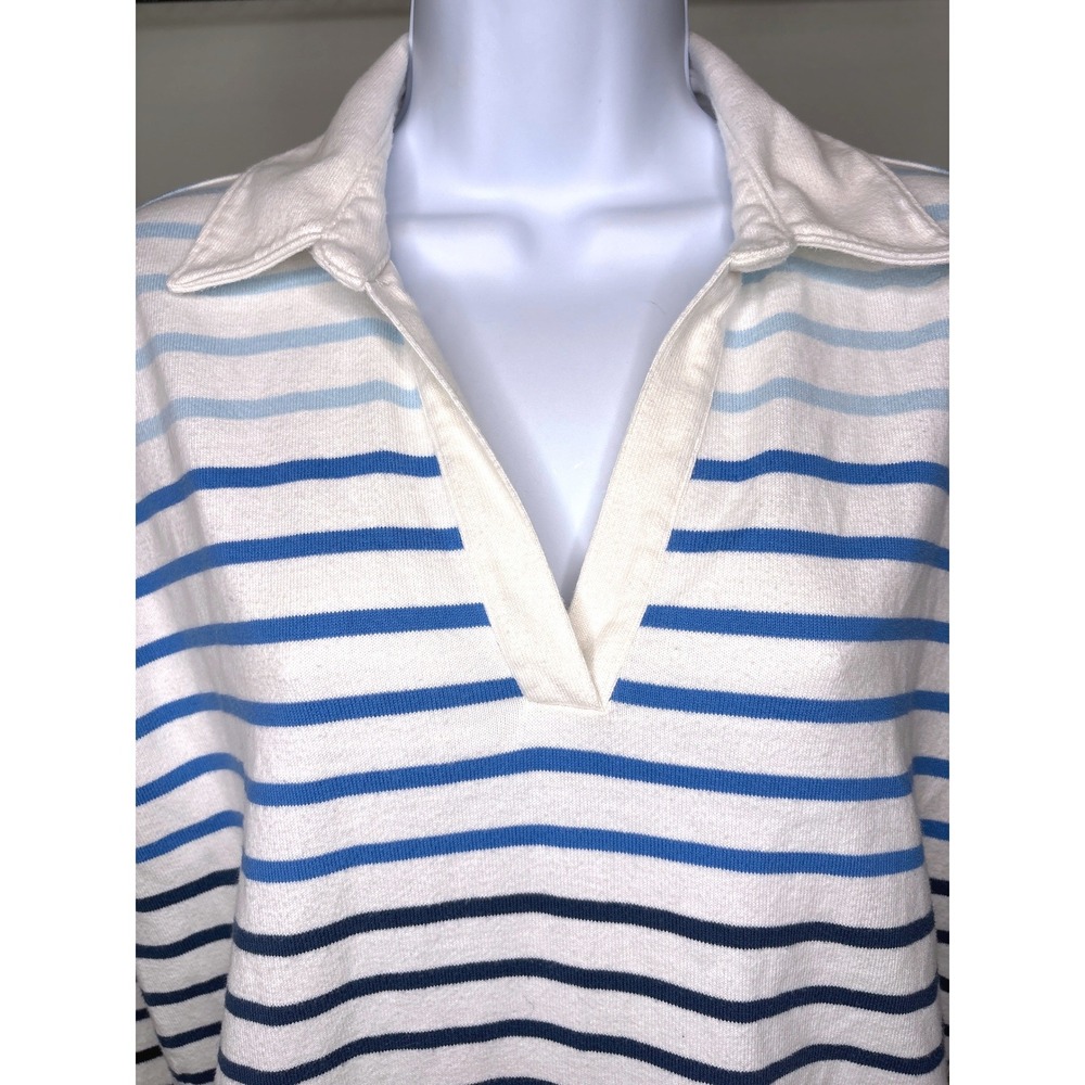 L.L. Bean Womens Blue Striped Cotton V-Neck Rugby Sweater Sz M Coastal Grandma - Picture 3 of 10